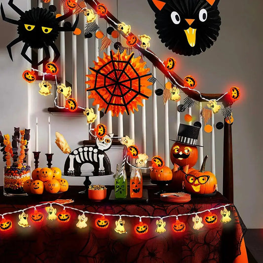 Halloween Deko Lichter – Kürbis, Geist & Spinnennetz